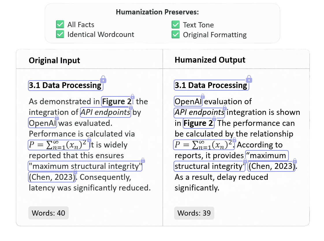 Interface showing locked text elements like facts and formatting