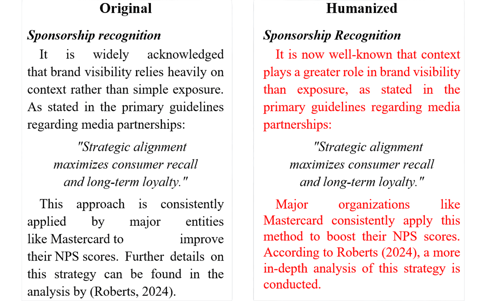 Dashboard showing red highlighted changes in the text